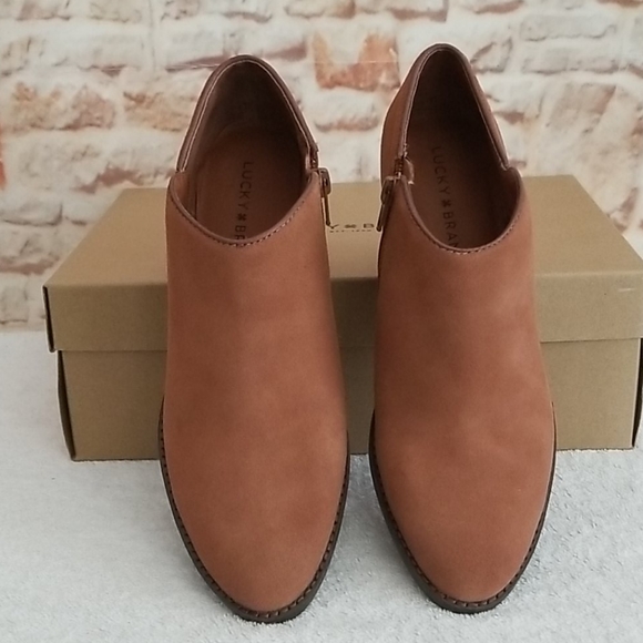 New Lucky Brand Faithly Toffee Leather Booties - Picture 7 of 8